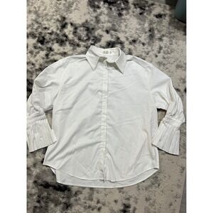 THE OPEN White Long Sleeve Pleated Cuff Button Up Shirt Size M